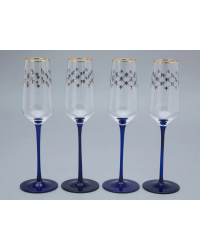 LOMONOSOV IMPERIAL GLASS CHAMPAGNE BUBBLY WINE COBALT NET SET 4 PC 200 ML/6.8 FL.OZ 