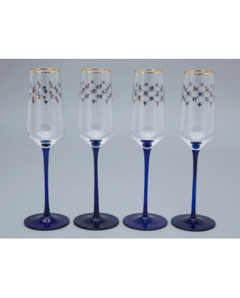 LOMONOSOV IMPERIAL GLASS CHAMPAGNE BUBBLY WINE COBALT NET SET 4 PC 200 ML/6.8 FL.OZ 