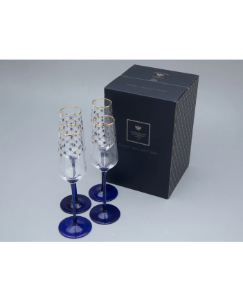 LOMONOSOV IMPERIAL GLASS CHAMPAGNE BUBBLY WINE COBALT NET SET 4 PC 200 ML/6.8 FL.OZ 