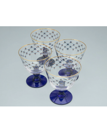 LOMONOSOV IMPERIAL GLASS ICE CREAM VASE BOWL COBALT NET SET 4 PC 380 ML/12.9 FL.OZ 