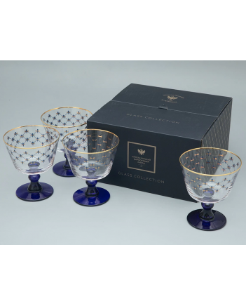 LOMONOSOV IMPERIAL GLASS ICE CREAM VASE BOWL COBALT NET SET 4 PC 380 ML/12.9 FL.OZ 