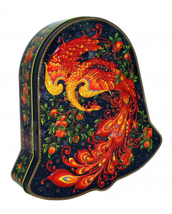 BLACK TEA 5.3 OZ/150 GR IN METAL GIFT BELL BOX PALEKH FIRE BIRD PAINTING