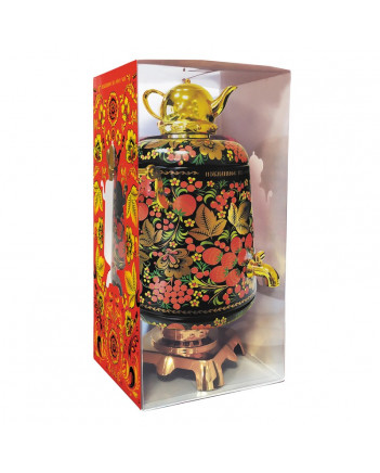 BLACK TEA IN METAL GIFT SAMOVAR BOX KHOKHLOMA BLACK 75 GR 2.6 OZ