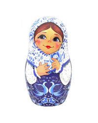 BLACK TEA IN METAL GIFT NESTING DOLL BOX GZHEL WHITE 50 GR 1.8 OZ