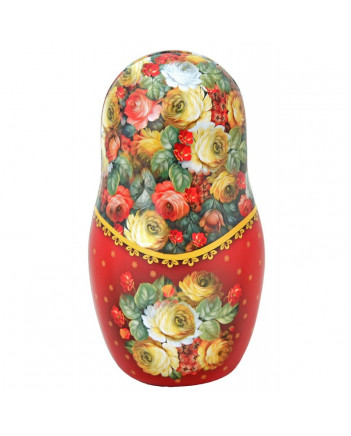 BLACK TEA IN METAL GIFT NESTING DOLL BOX FLOWERS RED 50 GR 1.8 OZ