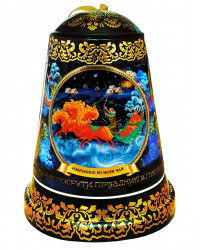 BLACK TEA IN METAL GIFT BELL BOX PALEKH RUSSIAN TROYKA 50 GR 1.8 OZ