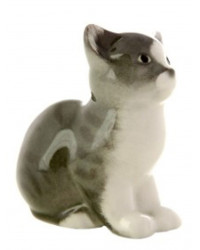 LOMONOSOV IMPERIAL PORCELAIN FIGURINE CAT GRAY SITTING KITTEN