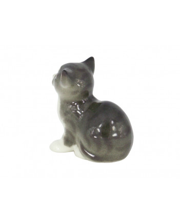 LOMONOSOV IMPERIAL PORCELAIN FIGURINE CAT GRAY SITTING KITTEN