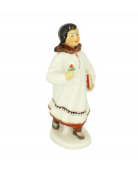 LOMONOSOV IMPERIAL PORCELAIN FIGURINE ESKIMO GIRL WITH FLOWER
