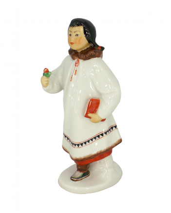 LOMONOSOV IMPERIAL PORCELAIN FIGURINE ESKIMO GIRL WITH FLOWER