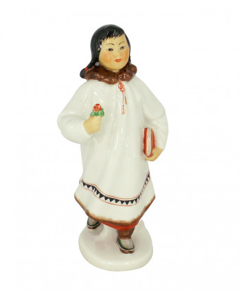 LOMONOSOV IMPERIAL PORCELAIN FIGURINE ESKIMO GIRL WITH FLOWER