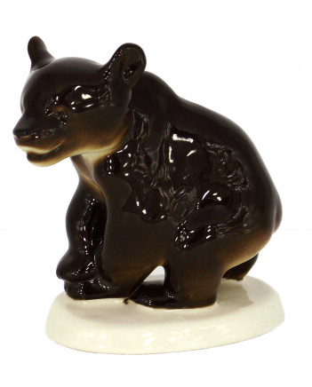 LOMONOSOV IMPERIAL PORCELAIN FIGURINE BROWN BEAR CUB SITTING
