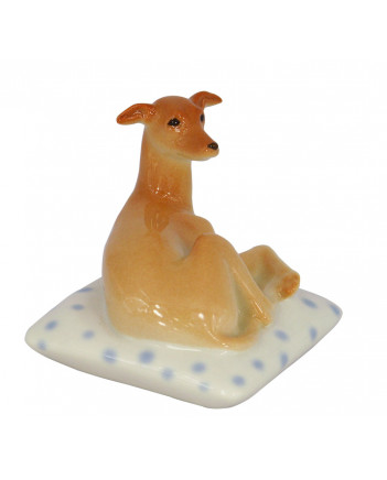 LOMONOSOV IMPERIAL PORCELAIN FIGURINE DOG ITALIAN GRAYHOUND ON POLKA DOT PILLOW