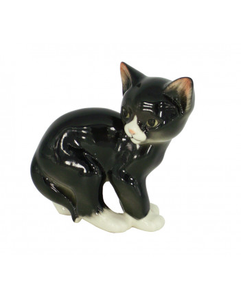 LOMONOSOV IMPERIAL PORCELAIN FIGURINE CAT BLACK KITTEN