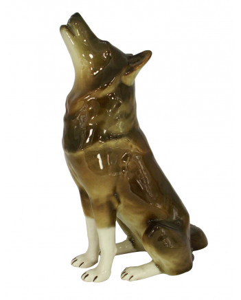 LOMONOSOV IMPERIAL PORCELAIN FIGURINE WOLF SITTING