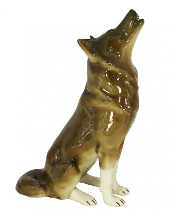 LOMONOSOV IMPERIAL PORCELAIN FIGURINE WOLF SITTING