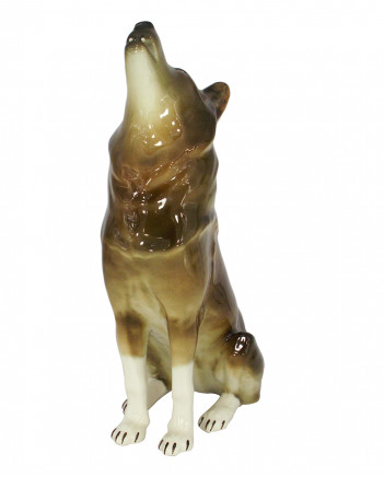 LOMONOSOV IMPERIAL PORCELAIN FIGURINE WOLF SITTING