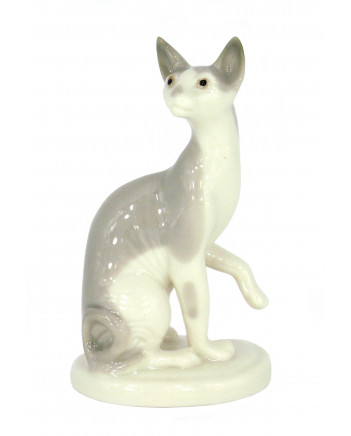 LOMONOSOV IMPERIAL PORCELAIN FIGURINE CAT GRAY SPHYNX