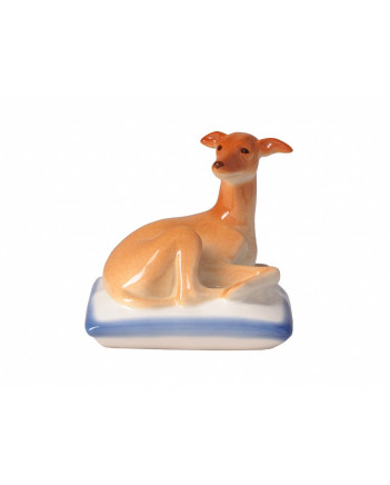 LOMONOSOV IMPERIAL PORCELAIN FIGURINE DOG ITALIAN GRAYHOUND ON BLUE PILLOW