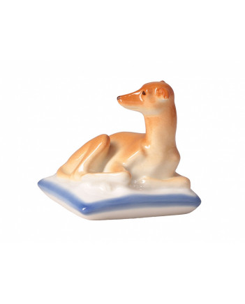 LOMONOSOV IMPERIAL PORCELAIN FIGURINE DOG ITALIAN GRAYHOUND ON BLUE PILLOW