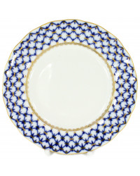 LOMONOSOV IMPERIAL PORCELAIN DESSERT PLATE COBALT NET TULIP 18 cm 7"