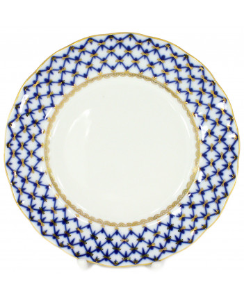 LOMONOSOV IMPERIAL PORCELAIN DESSERT PLATE COBALT NET TULIP 18 cm 7"