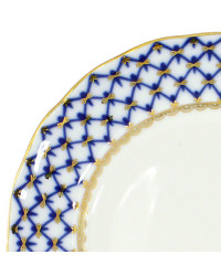 LOMONOSOV IMPERIAL PORCELAIN DESSERT PLATE COBALT NET TULIP 18 cm 7"