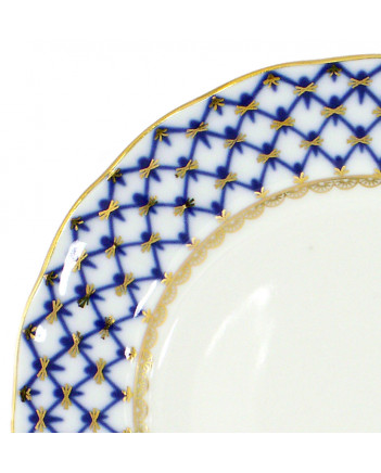 LOMONOSOV IMPERIAL PORCELAIN DESSERT PLATE COBALT NET TULIP 18 cm 7"
