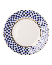 LOMONOSOV IMPERIAL PORCELAIN DESSERT PLATE COBALT NET TULIP 15 cm 5.9"