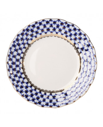 LOMONOSOV IMPERIAL PORCELAIN DESSERT PLATE COBALT NET TULIP 15 cm 5.9"