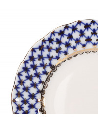 LOMONOSOV IMPERIAL PORCELAIN DESSERT PLATE COBALT NET TULIP 15 cm 5.9"