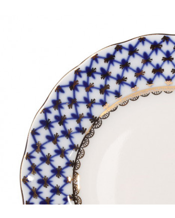 LOMONOSOV IMPERIAL PORCELAIN DESSERT PLATE COBALT NET TULIP 15 cm 5.9"