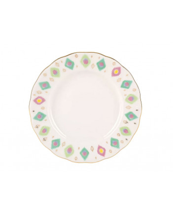 LOMONOSOV IMPERIAL PORCELAIN DESSERT PLATE PEACOCK FEATHER TULIP 18 cm / 7"