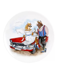 LOMONOSOV IMPERIAL PORCELAIN DECORATIVE WALL PLATE MOD BULLS ROMANTIC DATE 195 mm 7.7"