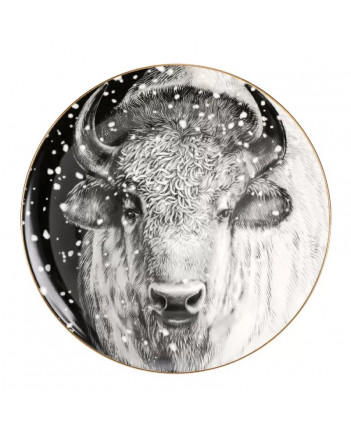 LOMONOSOV IMPERIAL PORCELAIN DECORATIVE WALL PLATE TOTEM ANIMAL OX BUFFULO BISON 30 CM 11.8"
