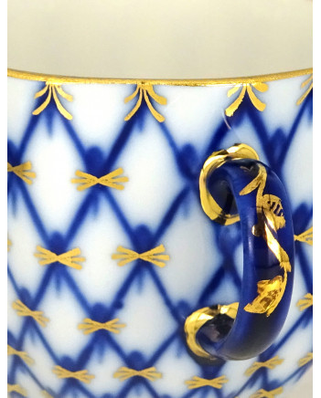 LOMONOSOV IMPERIAL PORCELAIN ESPRESSO COFFEE CUP, SAUCER AND PLATE TULIP COBALT NET140 ML/4.7 OZ