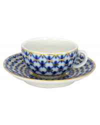LOMONOSOV IMPERIAL PORCELAIN ESPRESSO COFFEE CUP AND SAUCER COBALT NET 50 ML/1.7 OZ