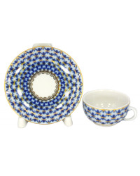 LOMONOSOV IMPERIAL PORCELAIN ESPRESSO COFFEE CUP AND SAUCER COBALT NET 50 ML/1.7 OZ
