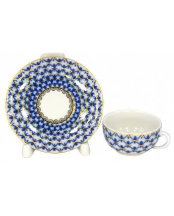 LOMONOSOV IMPERIAL PORCELAIN ESPRESSO COFFEE CUP AND SAUCER COBALT NET 50 ML/1.7 OZ