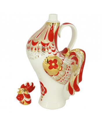 LOMONOSOV IMPERIAL PORCELAIN DECANTER RED ROOSTER 500 ML/16.9 OZ