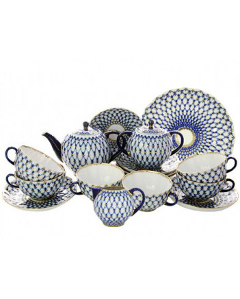  LOMONOSOV IMPERIAL PORCELAIN TEA SET SERVICE TULIP COBALT NET 16 items