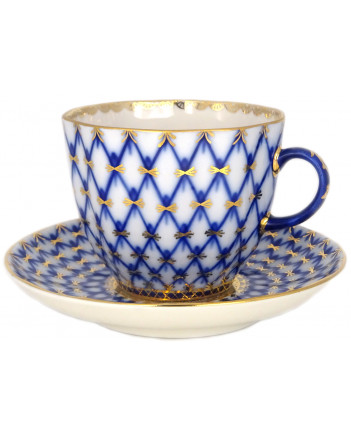  LOMONOSOV IMPERIAL PORCELAIN COFFEE SET SERVICE COBALT NET TULIP 22 items