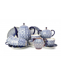  LOMONOSOV IMPERIAL PORCELAIN COFFEE SET SERVICE COBALT NET TULIP 22 items