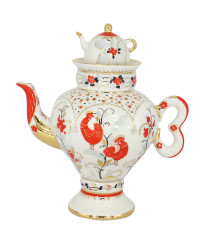 LOMONOSOV IMPERIAL PORCELAIN TEAPOT SAMOVAR RED BIRDS 480 ml 16.2 oz