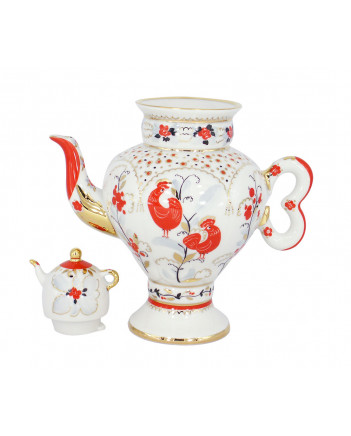 LOMONOSOV IMPERIAL PORCELAIN TEAPOT SAMOVAR RED BIRDS 480 ml 16.2 oz
