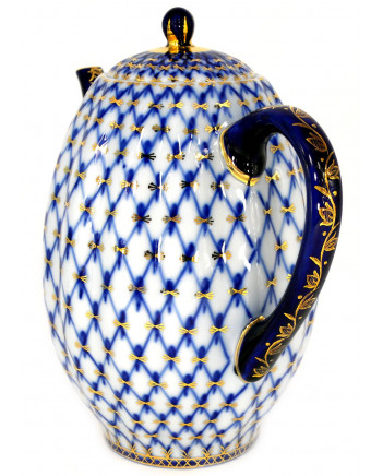  LOMONOSOV IMPERIAL PORCELAIN COFFEE POT COBALT NET TULIP 8 Cup 40 oz/1200 ml