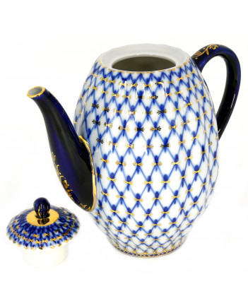  LOMONOSOV IMPERIAL PORCELAIN COFFEE POT COBALT NET TULIP 8 Cup 40 oz/1200 ml