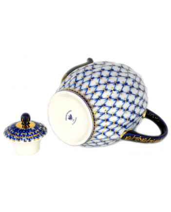  LOMONOSOV IMPERIAL PORCELAIN COFFEE POT COBALT NET TULIP 8 Cup 40 oz/1200 ml