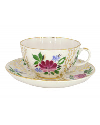  LOMONOSOV IMPERIAL PORCELAIN TEACUP AND SAUCER TULIP GOLDEN GRASSES 250 ML/8.45 OZ