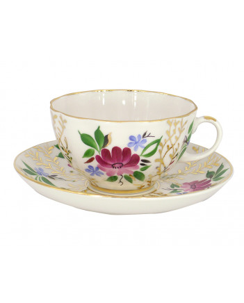  LOMONOSOV IMPERIAL PORCELAIN TEACUP AND SAUCER TULIP GOLDEN GRASSES 250 ML/8.45 OZ